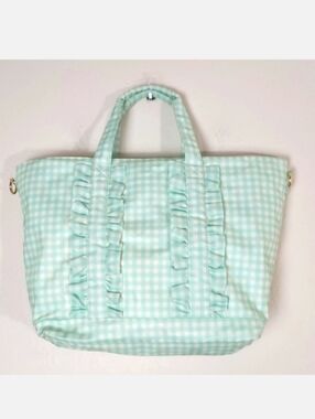Stoney Clover Lane Ruffle Tote Bag Mint Chip Gingham